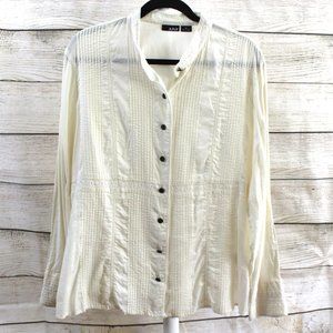 a.n.a. A NEW APPROACH Cream Semi-Sheer Mandarin Collar Pintuck Button-up Shirt